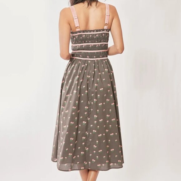 Davi & Dani Contrast Velvet Tape‎ Smocking Bodice Midi Dress - Picture 4 of 11